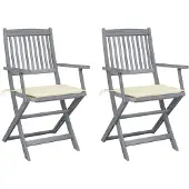 vidaXL Chaises de jardin pliantes 2 pièces avec coussin en bois massif d'acacia