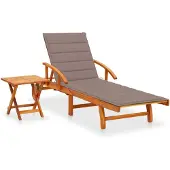 vidaXL Bain de soleil avec table et support en bois massif d'acacia