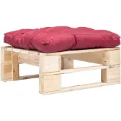 vidaXL Repose-pied palette de jardin avec coussin rouge bois naturel