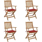 vidaXL Chaises de jardin pliantes 4 pièces avec coussins en bois massif d'acacia