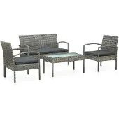 vidaXL Ensemble salon de jardin 4 pièces avec coussins Poly rotin gris