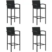 vidaXL Tabouret de bar 4 pcs. noir poly rotin