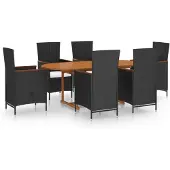 vidaXL Ensemble de jardin 7 pièces Poly rotin noir