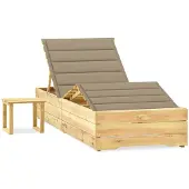 vidaXL Bain de soleil de jardin avec table et support Pin imprégné