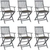 vidaXL Chaises de jardin pliantes 6 pièces avec coussin en bois massif d'acacia