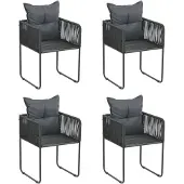 vidaXL Chaises de jardin 4 pcs. avec coussins Poly rotin noir