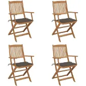 vidaXL Chaises de jardin pliantes 4 pièces avec coussins en bois massif d'acacia