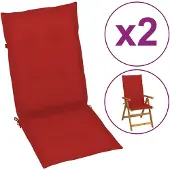 vidaXL Coussins de chaise de jardin dossier haut lot de 2 rouge tissu