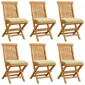 vidaXL Chaises de jardin avec coussins blanc crème 6 pcs. Bois massif teck