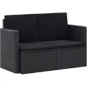 vidaXL Canapé de jardin 2 places avec coussins Noir Poly Rattan