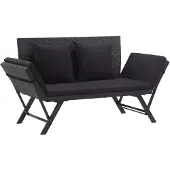 vidaXL Banc de jardin avec coussins 176 cm noir Poly rotin