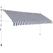 vidaXL Store rétractable manuel 350 cm bleu/blanc rayé