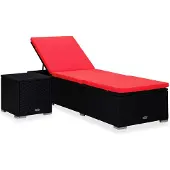 vidaXL Chaise longue avec support et table de thé Poly rotin rouge