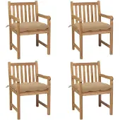 vidaXL Chaises de jardin 4 pcs. avec coussins beiges teck massif
