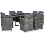 vidaXL Salon de jardin 9 pièces avec coussins Poly Rattan Anthracite