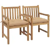 vidaXL Chaises de jardin 2 pcs. avec coussin beige teck massif