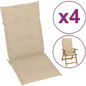 vidaXL Coussins de chaise de jardin pour hauts dossiers 4pcs. Beige 120x50x3cm Tissu