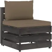 vidaXL Canapé central modulaire avec coussins Gris Bois imprégné