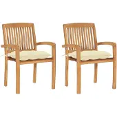 vidaXL Chaises de jardin 2 pcs. avec coussins blanc crème Teck massif