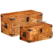vidaXL Ensemble de 2 coffres en bois de manguier rugueux