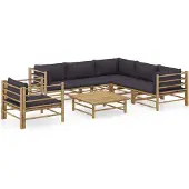 vidaXL Ensemble de salon de jardin 7 pièces avec coussins gris foncé en bambou