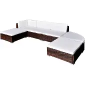 vidaXL Salon de jardin 6 pcs avec coussins Résine tressée Marron