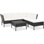 vidaXL Ensemble de salon de jardin 6 pièces avec coussins Poly rotin noir