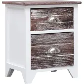 vidaXL Table de chevet Marron et blanc 38x28x45 cm Bois de Paulownia