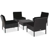 vidaXL Ensemble de salon de jardin 5 pièces avec coussins Poly rotin noir