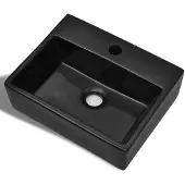 vidaXL lavabo en céramique avec trou pour robinet noir carré