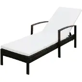 vidaXL Chaise longue avec support Poly rotin brun