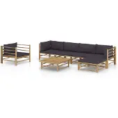 vidaXL Salon de jardin 7 pcs avec coussins gris foncé bambou