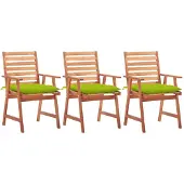 vidaXL Chaises de jardin 3 pièces avec coussins en bois massif d'acacia
