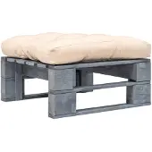 vidaXL Repose-pied palette de jardin avec coussin en sable gris bois