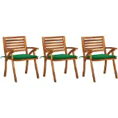 vidaXL Chaises de jardin avec coussins 3 pcs. Bois massif acacia