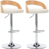 vidaXL Tabouret de bar 2 pcs. Crème blanc similicuir et bois courbé