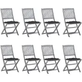 vidaXL Klappbare Gartenstühle 8 Stk. mit Kissen Massivholz Akazie