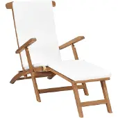 vidaXL Chaise longue avec support Blanc crème Bois massif Teck