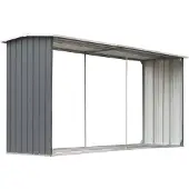 vidaXL Dépôt de bois de chauffage en acier galvanisé 330 x 92 x 153 cm Gris
