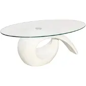 vidaXL Table basse avec plateau en verre ovale blanc brillant
