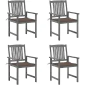 vidaXL Chaises de jardin avec coussins 4 pcs. Gris Bois massif Acacia