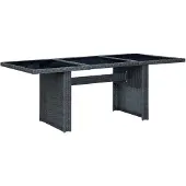 vidaXL Table de jardin gris foncé Poly rotin et verre trempé