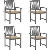 vidaXL Chaises de jardin avec coussins 4 pcs. Gris Bois massif Acacia