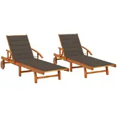 vidaXL Bains de soleil 2 pièces avec coussins en bois massif d'acacia