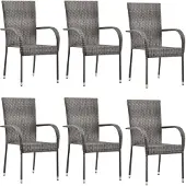 vidaXL Chaises de jardin empilables 6 pcs. Gris Poly Rattan