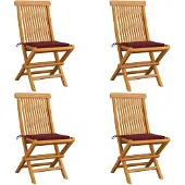 vidaXL Chaises de jardin avec coussins bordeaux 4 pcs. Bois massif teck