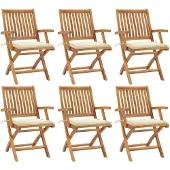 vidaXL Chaises de jardin pliantes avec coussins 6 pcs. Bois massif teck