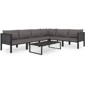 vidaXL Ensemble salon de jardin 7 pièces avec coussins Poly rotin Anthracite