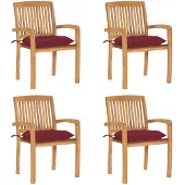 vidaXL Chaises de jardin empilables avec coussins 4 pcs. Bois massif teck