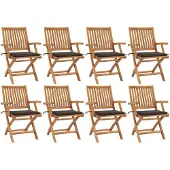 vidaXL Chaises de jardin pliantes avec coussins 8 pcs. Bois massif teck